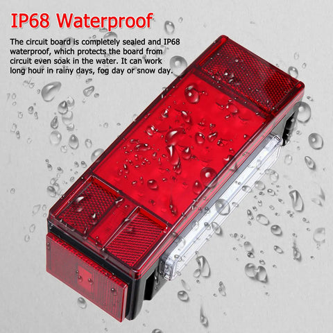 Submersible Boat Trailer Lights Kit with LED stop brake turn signals and white backup lights showing IP68 waterproof feature