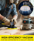 Person using Random Orbital Sander With 360W Brushless Motor 150mm Backing Plate 6 Variable Speeds Up To 10000 RPM on wood