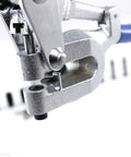 Close-up of 16 Piece Metal Hole Punch Kit for Sheet Metal with puncher built for pros, focus on 1/4 inch opening and die sizes.