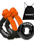 Soft Shackles Recovery Kit With Half Inch By Twenty Two Inch Tow Shackle And Snatch Ring 56000 Lbs Capacity Includes Two Soft Shackles Snatch Block And Storage Bag For SUV ATV UTV Off Road Recovery, shown with orange shackles and a black storage bag.