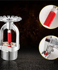 Pro Grade Fire Sprinkler Heads 5 Piece Set Slick Downward Spray 68 Celsius Activation Half Inch Pipe Thread close-up view.