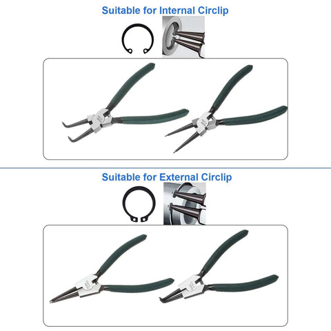 Built Tough 7 Inch Snap Ring Pliers Set Internal And External Circlip Pliers Kit with straight and bent jaw for removal