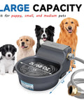 No Brainer Automatic Dog Water Dispenser With Heavy Duty Anti Tip Bracket, 68 Oz Outdoor Pet Water Bowl showing 68 oz capacity and water flow.