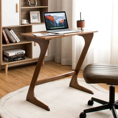 Bamboo TV Tray And Sofa Side Table With Z Shaped Design 30 By 16 Inch Tabletop Space Saving Snack And Laptop Desk Easy Assembly