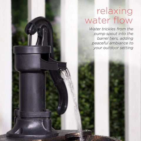 Rustic Two Tier Barrel Outdoor Water Fountain With Chill Cascading Flow For Patio Yard Porch Or Landscape Bronze Finish 27 Inch