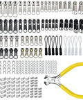DIY Zipper Repair Kit With Replacement Sliders And Pulls, 252 Piece Zipper Slider Set With Installation Pliers, Silver Black And Antique Brass Finishes, Fits Jackets Backpacks Luggage And Sleeping Bags, Sizes 3 5 8 With Top And Bottom Stops