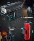 USB C Rechargeable Bike Light Set Front Headlight And Rear Taillight With 9 Modes 1200 Lumen Brightness IPX6 Waterproof
