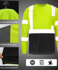 Kickass High Visibility Class 3 Hi Vis Safety Shirt With Reflective Strips And Pocket Long Sleeve Quick Dry Mesh Workwear For Construction Jobs Built Tough And Sweat Free For Active Crews In Lime And Black with breathable fabric and reflective striping.