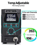 Beefy 300W Soldering Station adjustable temperature display with 3 preset channels for precise control, shown in workshop use.
