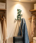 Premium Cast Iron Mermaid Wall Hook With Solid Metal Finish Totally Awesome Vintage Nautical Coat And Towel Hanger holding a jacket and handbag.