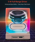 Mini Retro PC Style Speaker With Pixel Screen And DIY Faces Bluetooth And USB Audio Alarm Clock And White Noise, exposed subwoofer and driver components, enhanced bass design
