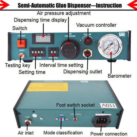 110V Semi Automatic Glue Dispenser With Digital Display And 983A Intelligent Control for precise dispensing time