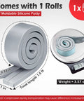 Moldable Silicone Putty Duct Sealant For Waterproof Gaps Non Hardening Multi Purpose Gap Filler For Metal Glass Wood Ceramic And Crafts Heat Resistant And Waterproof 1.5 Ft By 1 In Gray Pre Cut Strips shown in roll and on scale