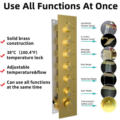 Thermostatic valve panel for 24 X 32 LED Dual Head Ceiling Mount Shower System With Thermostatic Valve Rock Solid 6 Body Jets.