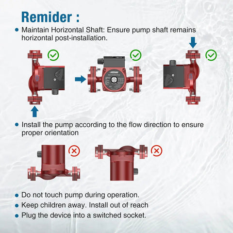 Instructional diagram for Kickass Versatile Hot Water Recirculating Pump With One Inch Threaded Pipe Flange Kit and three speed settings.