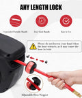 Heavy-Duty Retractable Air Hose Reel 50Ft 3/8 Inch Polymer Line Solid Brass Fittings, adjustable hose stopper and handle.
