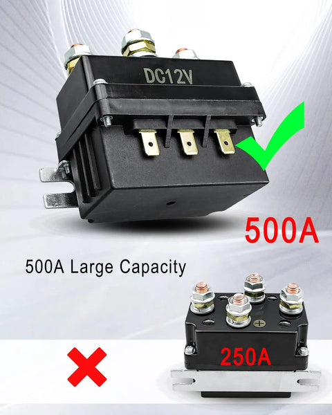 Prewired Winch Control Box Kit For 12V DC 500A Solenoid Contactor With Easy Install Harness, Plug And Play Winch Controller, black 500A unit