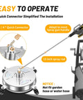 Easy to operate 14 Inch Pressure Washer Surface Cleaner With Four Wheels Stainless Steel Construction detailing connectors