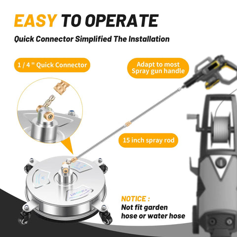 Easy to operate 14 Inch Pressure Washer Surface Cleaner With Four Wheels Stainless Steel Construction detailing connectors