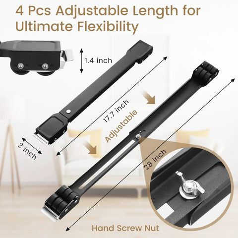 Heavy Duty Appliance Rollers For Washer And Dryer, adjustable length, black sliders, 28 inches for easy moving of appliances.