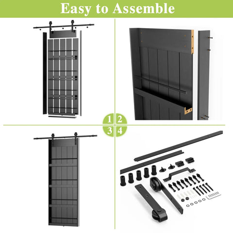 Sliding Barn Door With Shelf Style 36 Inch By 84 Inch Includes 6.6 Foot Hardware Kit Primed MDF Ready To Assemble components