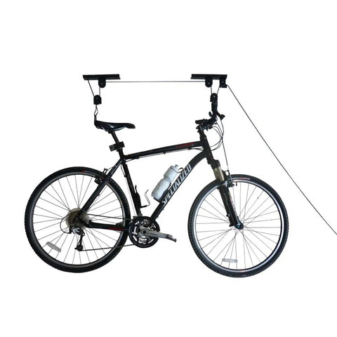 Bike Hoist For Garage Storage Ceiling Lift With 100 Lb Capacity Easy Install Rubber Coated Hooks For Scratch Free Parking And Ladder Style Lift