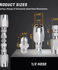 Legines 1/2-inch reusable hydraulic fittings kit, #08, chrome-plated, 4000 PSI, 2-pack.