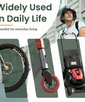 Bicycle wheel, scooter wheel, and lawn mower in urban setting for daily use