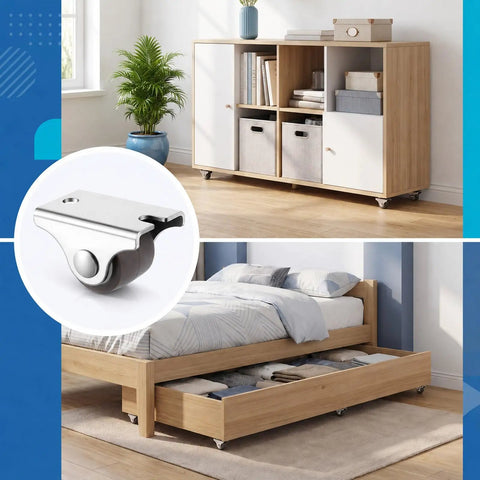 Superb One Inch Mini Caster Wheels Set Of Four Low Profile Rolling Casters With Included Screws For Couch And Table Furniture smooth roller wheel showcasing storage cabinet and bed use.
