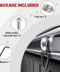 Image showing Three Eighth Inch By Sixteen Thread T Slot Nut And Button Head Socket Cap Screws Kit With Wrench 10 Pack 304 Stainless Steel For Toyota Tundra Tacoma Bed Rail Cleats And Tie Downs, including T-slot nut, button head screw, and wrench, depicted in packaging.