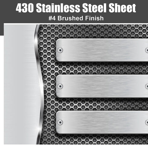 430 stainless steel sheet metal, 24 x 96 inches, 24ga, brushed finish with four horizontal mounting plates