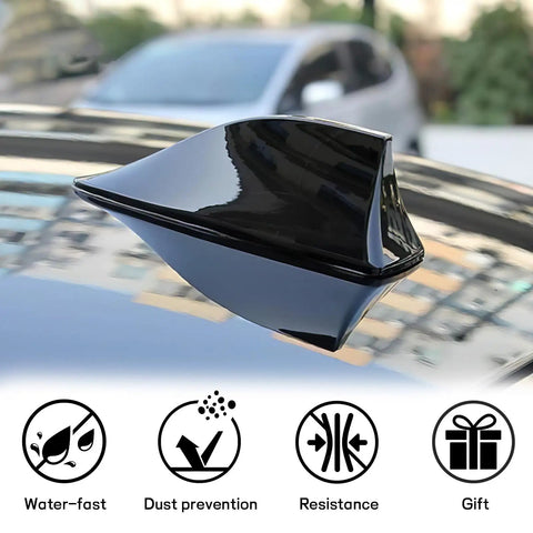 Shark Fin Antenna Cover For Car Made From Tough ABS Waterproof Dustproof And Sunproof With A Sleek Piano Finish And Easy Adhesive Tape Install Top Mounted Decorative Roof Aerial For AM FM Radio Signal Base Universal Gray on car roof