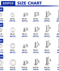 Size chart of 1575 Piece Stainless Steel Nuts and Bolts Kit With Phillips Pan Head and Flat Head Screws Assorted Nuts Bolts