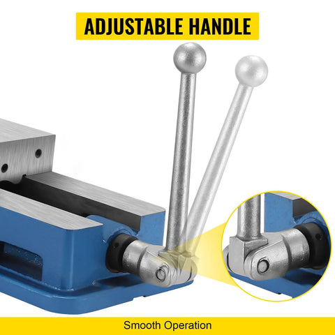 6 Inch Accu Lock Down Milling Vise with adjustable handle for drill press, focus on smooth operation and clamping surface.