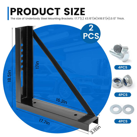 Heavy Duty Underbody Truck Toolbox Mounting Brackets Kit Welded Steel Bracket Set With Full Hardware For 18 By 18 Chest dimensions and hardware.