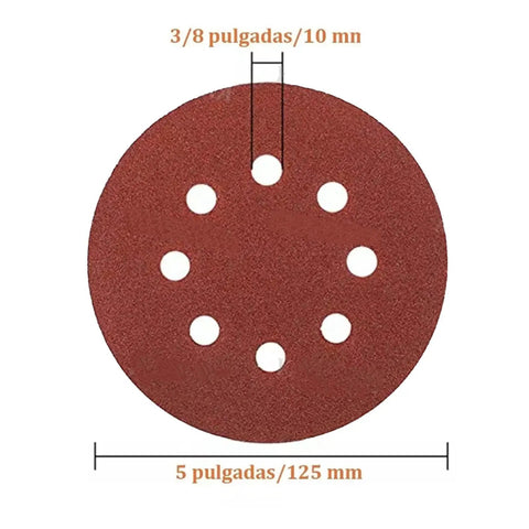 5 inch aluminum oxide sanding disc with holes for dust extraction, part of the 75 sandpaper set for polishing and rust removal.