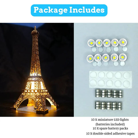 Tiny Battery Operated LED Spotlight Kit 10 Pack SMD Lamps for Do It Yourself Crafts Miniatures Displays components shown