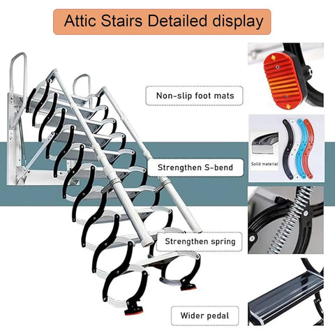 No Sweat Needed When Climbing Up With This Electric Telescopic Ladder showing detailed design, steps, handrails, and features.