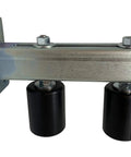 Adjustable Slide Gate Dual Guide Rollers For Sliding Gates 3 Inch Black Rear Post Bolted Bracket Mount Double UHMW Nylon Anti Tipping Upper Bracket Universal Fit Heavy Duty Steel Assembly For Reliable Track Support And Smooth Operation.