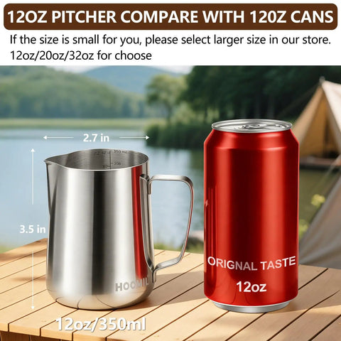 Stainless Steel Milk Frothing Pitcher Set 12oz 20oz 32oz For Espresso Machines Pro Grade Barista Tools next to 12oz can