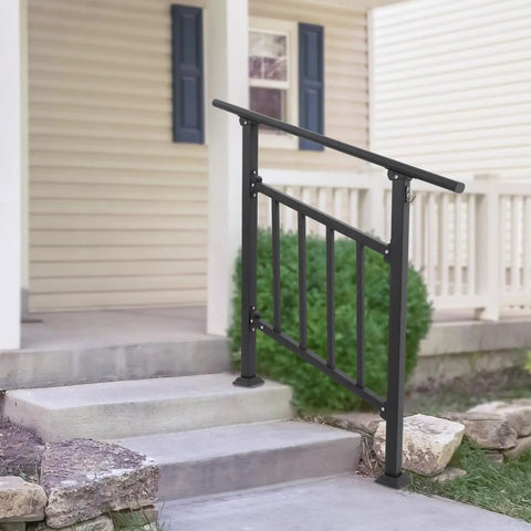 Heavy Duty Three Step Steel Stair Railing With Safety Guard Fence For Outdoor Decks And Porches Powder Coated Handrail on a porch.