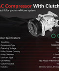 Heavy Duty Ac Compressor With Clutch For 3.6L Pentastar Engine showing 10SRE20C model, 119mm pulley diameter and new condition.