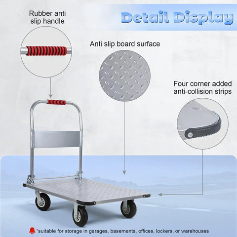 Beefy Foldable Steel Platform Cart Dolly 36 By 24 Inches With 2000 Lbs Capacity For Moving Heavy Furniture And Equipment Hand Push Cart For Easy Loading In Home Shop Or Warehouse, foldable handle and anti-slip deck