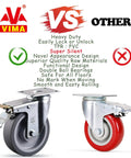 Heavy Duty Five Inch Caster Wheels Set Of Four With Dual Lock Brakes Built Tough TPR Rubber Industrial Casters comparison image.