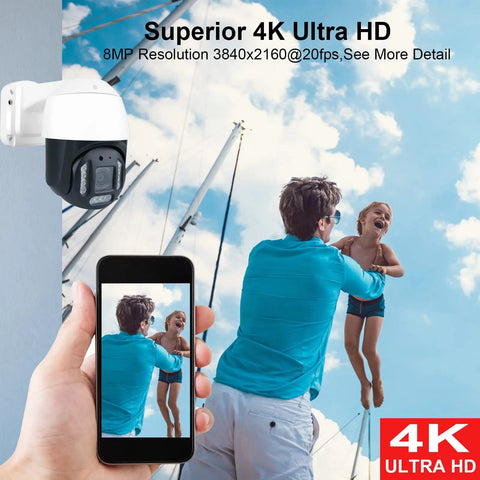 4K PTZ POE Outdoor Security Camera With 10X Optical Zoom Speed Dome AI Human And Vehicle Detection IP camera mounted outdoors