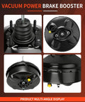 Heavy Duty Power Brake Booster For Cadillac Escalade Chevy Silverado Tahoe, multi-angle view of black vacuum power brake booster.