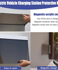 Tough As Nails EV Charger Cover Shields Your Wallbox From Freezing Rain And Blistering Sun With Rock Solid Galvanized Steel Enclosure And Clear Acrylic Door For Year Long Peace Of Mind For Your Ride, showing magnetic acrylic door and steel body.