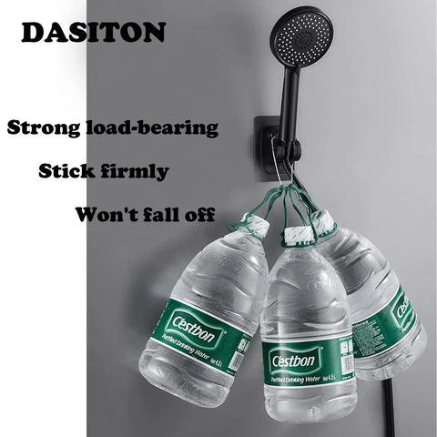 Heavy Duty Wall Mount Shower Head Holder with strong adhesive holding water bottles for load test, waterproof bracket.