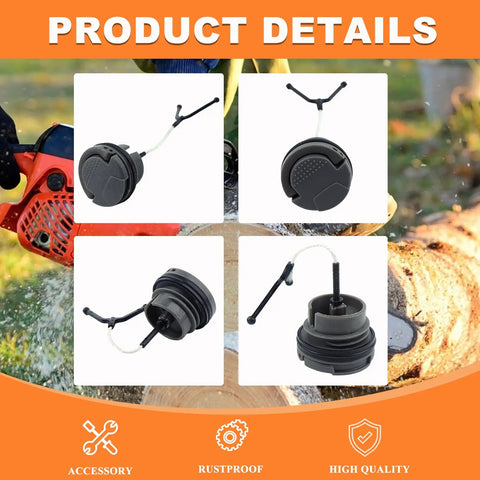 Collage of flip-up caps from Flip Up Fuel And Oil Cap Kit For Husqvarna Chainsaws With Gas Filter Line And Primer Bulb Fits 435 440 445 450 455
