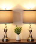 Table Lamps For Living Room Set Of 2 With 3-Way Dimmable Touch Control, Dual USB Ports, Gray Fabric Shade Nightstand Lamps